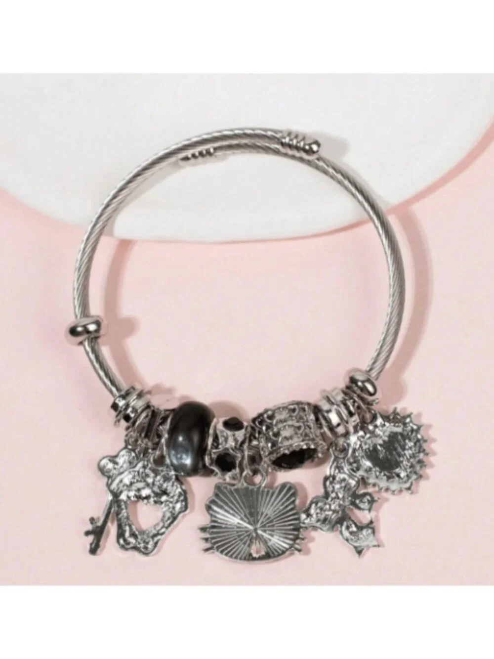 Hello Kitty Silver & Black Charm Bracelet  Adjustable Kawaii Jewelry Sparkle